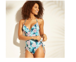 Shade &amp; Shore Brand ~ One Piece Women&#39;s Size 32C ~ Floral Swimsuit ~ Teal/AF413 - £17.89 GBP