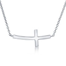 Sterling Silver Curved Sideways Cross Necklace - £29.81 GBP