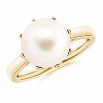 Angara Natural 10mm Freshwater Cultured Pearl Ring in 14K Yellow Gold (Size-9) - £271.70 GBP