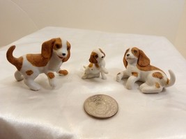 Vintage Set of 3 Brown and White Spotted Dog Family Figurines - £14.21 GBP