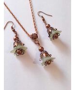 Green flower copper jewelry set Victorian jewelry set flower necklace gr... - €45,13 EUR