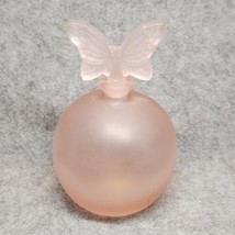 Pink Frosted Vntg Glass Perfume Bottle Glass Butterfly Stopper Dpt 56 READ - £11.17 GBP