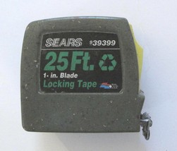 SEARS Locking Tape Measure w/Belt Clip 25 Ft 1&quot;-Wide Blade #39399 Vintage Green - £13.23 GBP