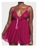 VICTORIA&#39;S SECRET Very Sexy Dark Rose Red Pleated Babydoll Set, Medium - €25,48 EUR