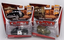 2x Lot Disney Pixar Cars “Sheriff” + “Sarge” Jeep Die Cast Mattel Toy 2012 - £11.72 GBP