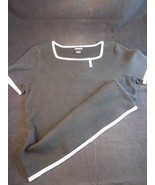 WOMENS CASUAL DRESS SHIRT Black w/ White Hem Short Sleeved Round Neck Sz... - £9.31 GBP