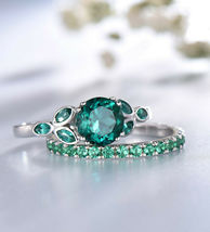 2.40Ct Round Cut Emerald Engagement Wedding Bridal Ring Set 14K White Gold Over - £88.92 GBP
