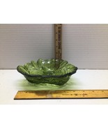 Vintage triangular Avacado Green Candy Dish Grapes Leaves Glass - $11.88