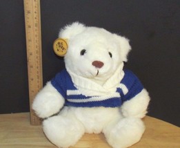 Russ soft pets Caress Soap white polar Bear Plush Teddy blue sweater w/ ... - $10.39
