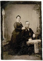 Tintype Photo of Man Seated Light Pants with Lady Standing 1800s - £7.54 GBP