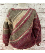 Sweater Women *L Chest 40 Geometric Fuzzy Mohair Vintage Handmade 80’s Look - £38.54 GBP