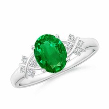 Authenticity Guarantee 
ANGARA 8x6mm Natural Emerald Criss Cross Ring with Di... - £518.49 GBP+