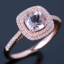 1.2CT Cushion Peach Morganite Diamond 14K Rose Gold Over Engagement Wedding Ring - £70.41 GBP
