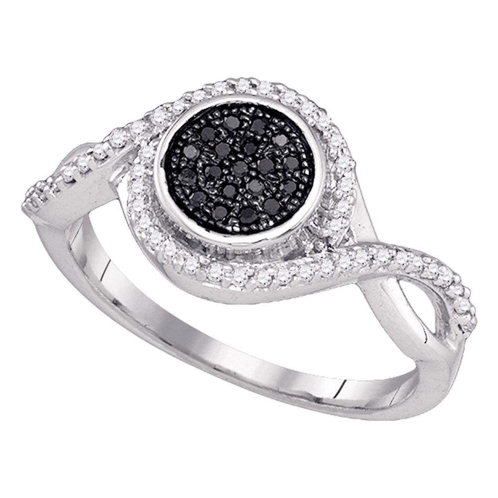 10k White Gold Womens Round Black Color Enhanced Diamond Cluster Ring 1/5