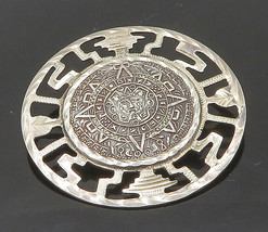 MEXICO 925 Sterling Silver - Vintage Mayan Aztec Sun Calendar Brooch Pin- BP6588 - £62.32 GBP