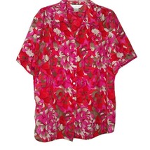Allison Daley Womens Blouse Size 18 Short Sleeve Button Front V-Neck Red Floral - £10.45 GBP