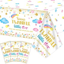 3 Pieces Gender Reveal Party Tablecloths Twinkle Twinkle Little Star Baby Shower - £15.70 GBP