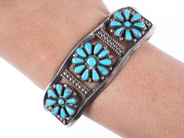 6.75&quot; c1940&#39;s Navajo Silver and turquoise cluster bracelet - $391.05