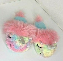 Wonder Nation Girls Sz 13 1 unicorn slippers pink silver plush - £7.38 GBP