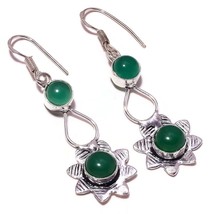 Green Onyx Round Gemstone 925 Silver Overlay Handmade Drop Dangle Flower... - $9.95