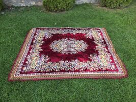 Retro Italian velvet throw, Ornate floral print, vintage glam bedroom bl... - $150.00