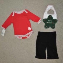 Infant Boys Bodysuit Pants Bib Christmas Bon Bebe 3 Pc Red Black Set- 0/3 mths - £11.62 GBP