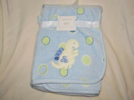 Baby Gear Boy Blue Polka Dot Dino Dinosaur Fleece Plush Blanket Green Gray - £39.51 GBP