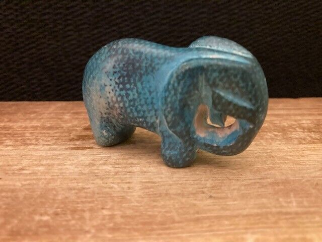 Carved Stone Elephant Approx 2&quot; Blue Grey Black - $5.81