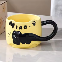 Cute Cat Ceramic Mug Cartoon Coffee Cup with Tail Handle Creative Stacki... - $26.41