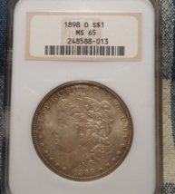 NGC MS65 1898-O MORGAN 90% SILVER DOLLAR SOME TONING - $225.00