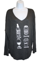 Sweet Claire Gray Grey Beer Wine Days of Week V-neck Top Shirt Blouse Medium NWT - £14.38 GBP