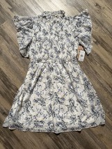 Charmed Hearts Dress Floral Smocked Dress High Neck Size Medium Flutter ... - $24.04