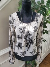 Love 21 Womens White Floral Arm Slit Long Sleeve Round Neck Top Blouse M... - $24.75