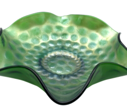 Vintage Westmoreland Pearly Dots Compote Bowl Green Ruffled Carnival Gla... - $353.58 MXN