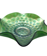Vintage Westmoreland Pearly Dots Compote Bowl Green Ruffled Carnival Gla... - $26.65 CAD