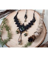 Black witchy macrame necklace, green spell bottle jewelry - $124.46 CAD