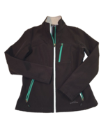 EDDIE BAUER Black Zip Up Jacket Green Accents Soft Shell Mock Neck Women... - $25.64 CAD