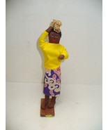 African Stuffed Soft Doll in Dress Carrying Sticks with Wood Stand Handm... - $12.74