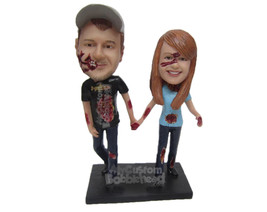 Custom Bobblehead Zombie Couple In Casual Outfit Holding Hands - Holidays &amp; Fest - £115.35 GBP