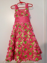 DRESS Girls RARE EDITIONS Pink &amp; Lime Ribbon Posies Special Occasion Siz... - £47.95 GBP