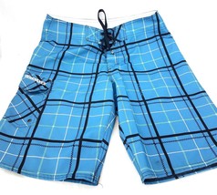 Quiksilver Board Shorts Swim Trunks Swimwear Blue Black Check Mens 30 Polyester - $19.62