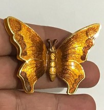 Vintage Enamel Butterfly Brooch Pin Made In Germany Shimmery Orange - £16.02 GBP