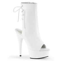 PLEASER Sexy Stripper 6&quot; Heel Platform Open Toe White Ankle Boots DEL1018/W/PU - £65.50 GBP