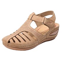 Wees Woman Summer Solid Color Slope Heel Sandals Ladies Casual Hook Loop Hollow  - £27.93 GBP