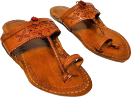 Herren Kolhapuri Leder Jesus Flach Chappal Handgefertigt HT36 Ethnisch US Größe - £29.67 GBP