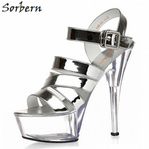 Light Gold Clear Heels Women Sandals Shoes Runway Perspex Heels 15Cm/17Cm Shoes  - £135.84 GBP