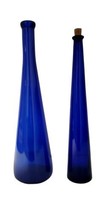 2 Cobalt Blue  Bottle Art Glass Long Neck Decanter Suncatcher  - £44.80 GBP