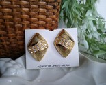 Goldtone VTG Diamond Shape Earrings W/White Rhinestone Inlay NewYork-Par... - $7.91