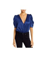 Aqua Womens M Navy Blue Satin Surplice Neckline Short Sleeve Bodysuit NW... - €25,52 EUR