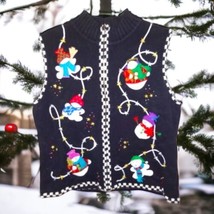 (NOT) Ugly Christmas Vest Winner Large 10 12 Front Back Embellished Appliques - £32.57 GBP